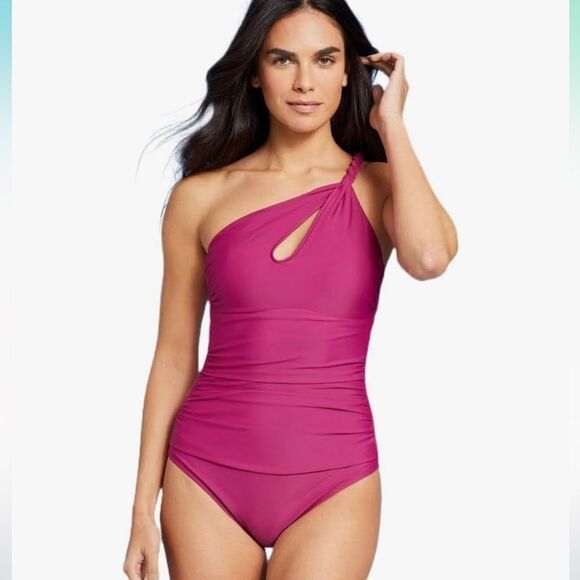 NWT Shade & Shore Women's One Shoulder Keyhole One Piece Swimsuit sz X-Large - Picture 1 of 3